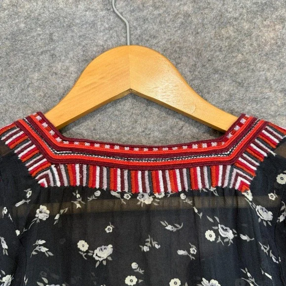 Ulla Johnson Anosha 100% Silk Blouse Womens 6 Floral Ruffle Cap Black Red Top - Picture 9 of 10